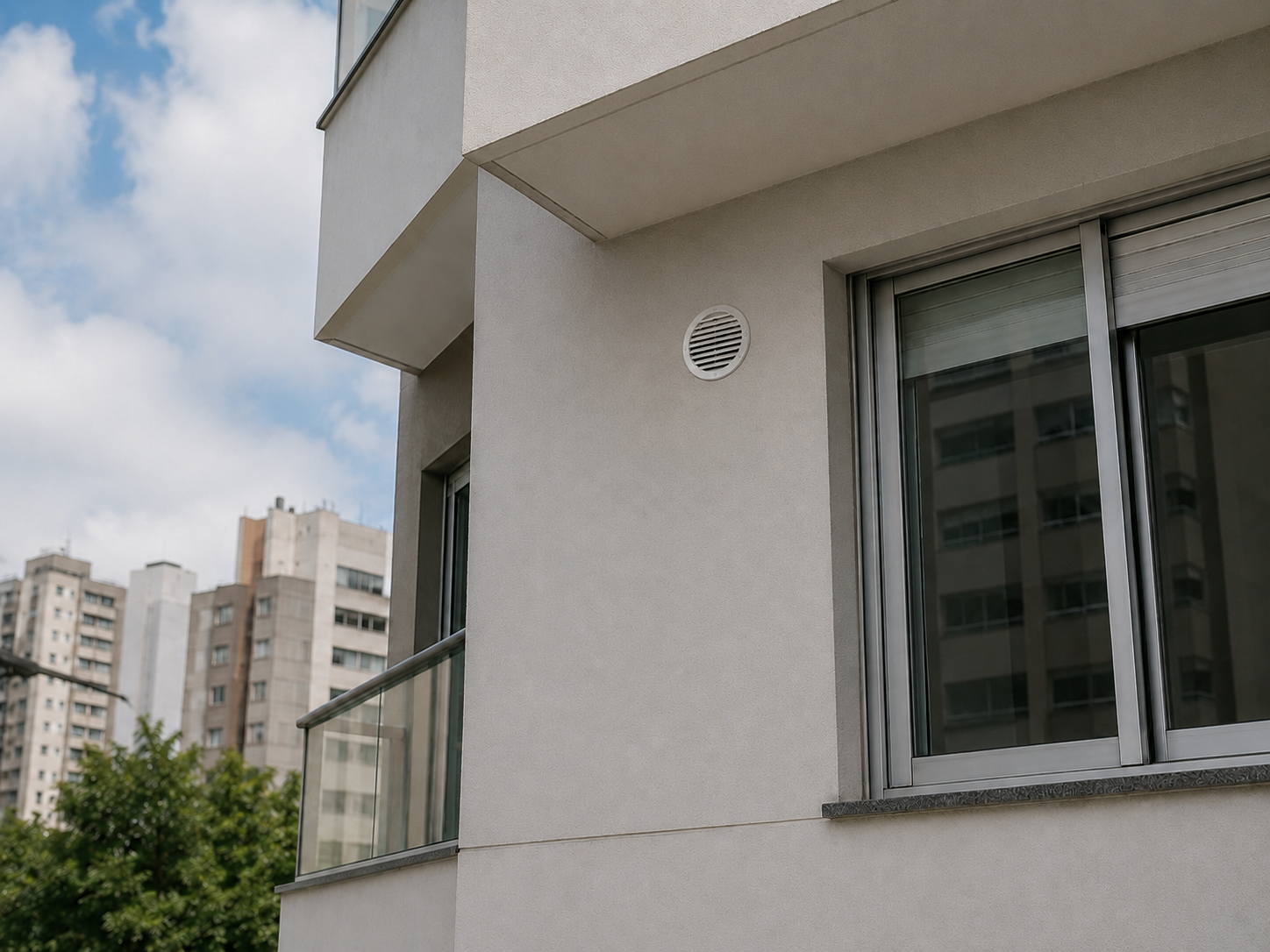 Grade de Ventilação de Encaixe 100 mm com Tela Anti-inseto – preta e branca em aplicação
